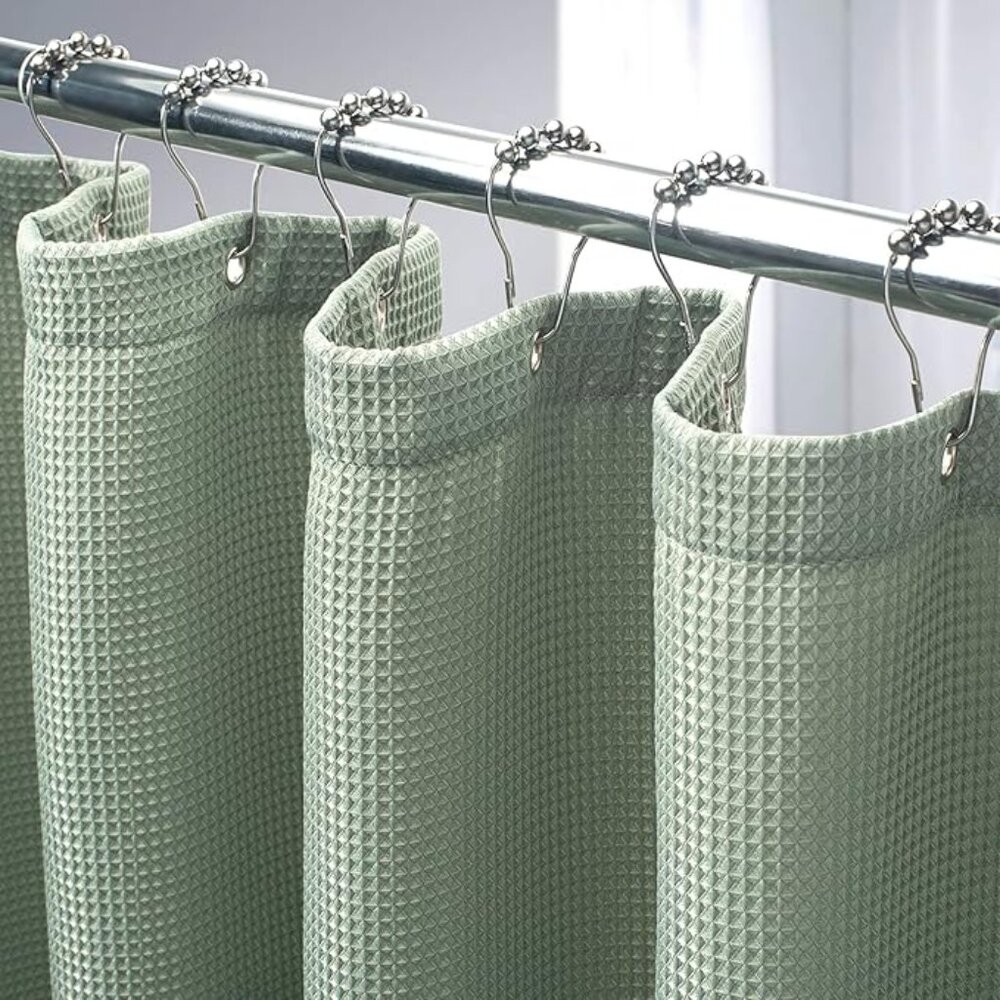 NEW Waffle Weave Shower Curtain Sage Green 72 x 72" Bathroom Metal Grommet
